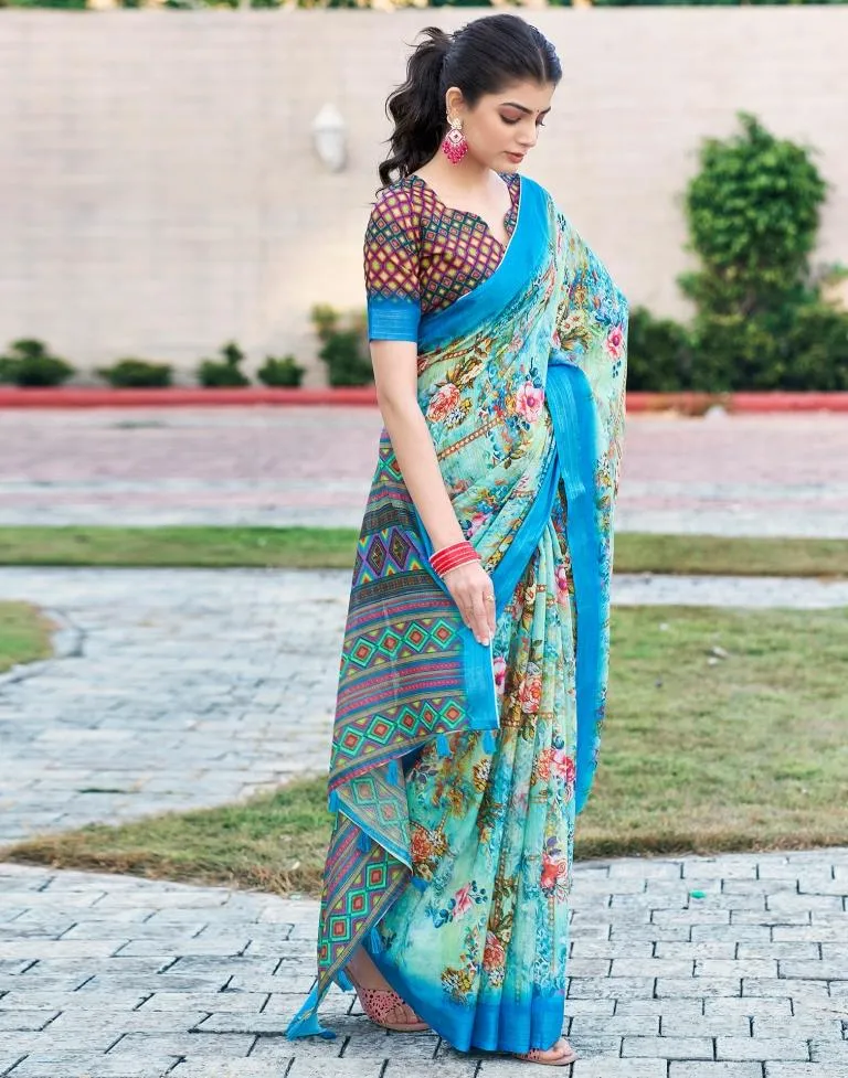 Multi Linen Printed Sarees