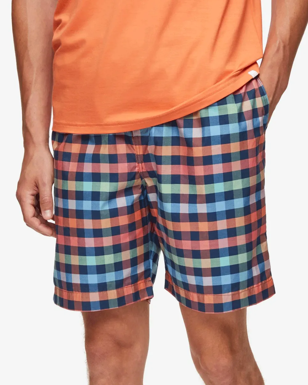 Navy and Orange Plaid Lounge Short