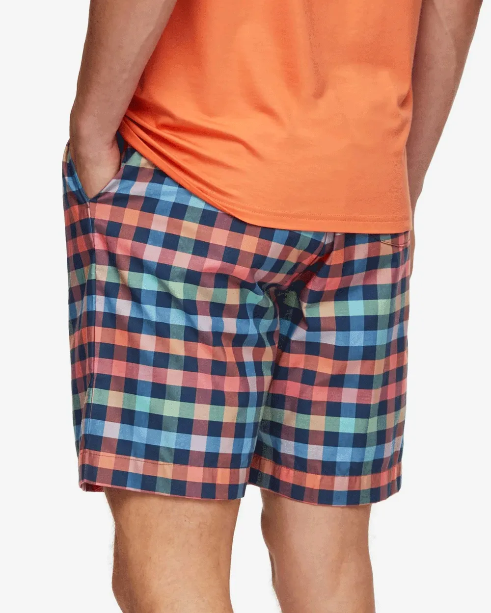 Navy and Orange Plaid Lounge Short