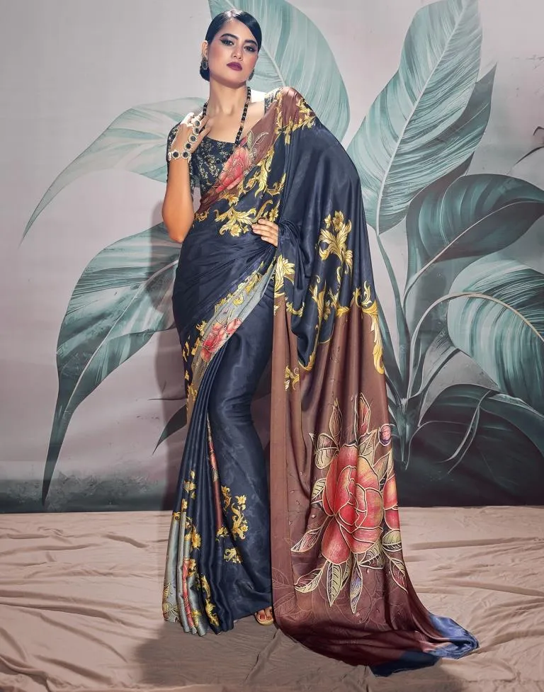 Navy Blue Silk Printed Sarees