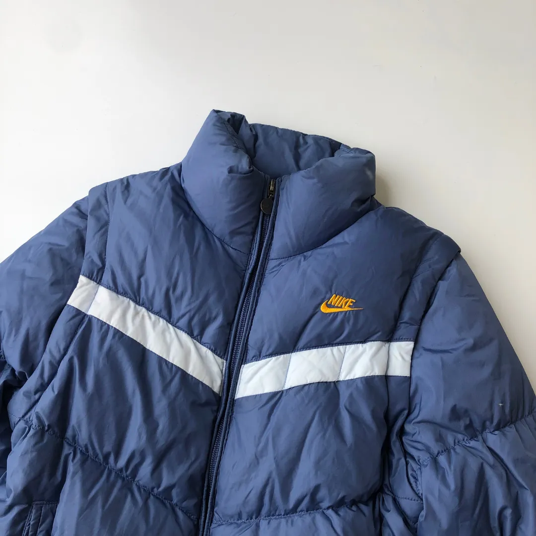 Nike Vintage Navy Down Puffer Jacket Zip-Off Arms Small