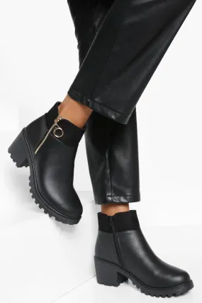 O Ring Zip Side Block Heel Chelsea Boots