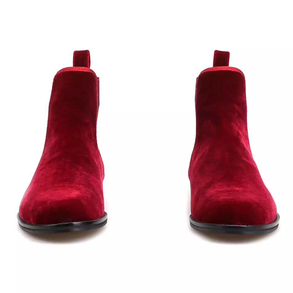 OneDrop Handmade Men CHELSEA Boots Burgundy Velvet