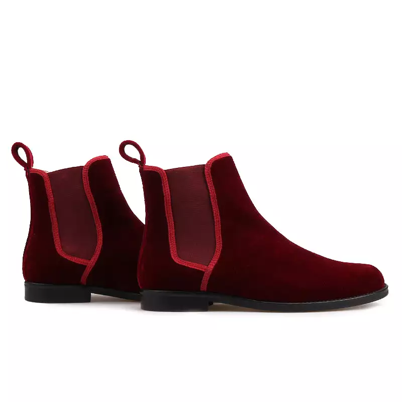 OneDrop Handmade Men CHELSEA Boots Burgundy Velvet