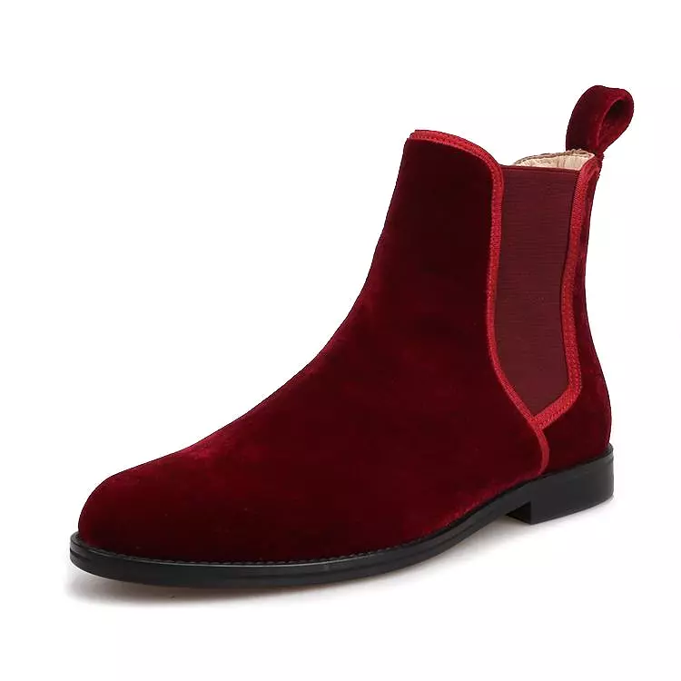 OneDrop Handmade Men CHELSEA Boots Burgundy Velvet