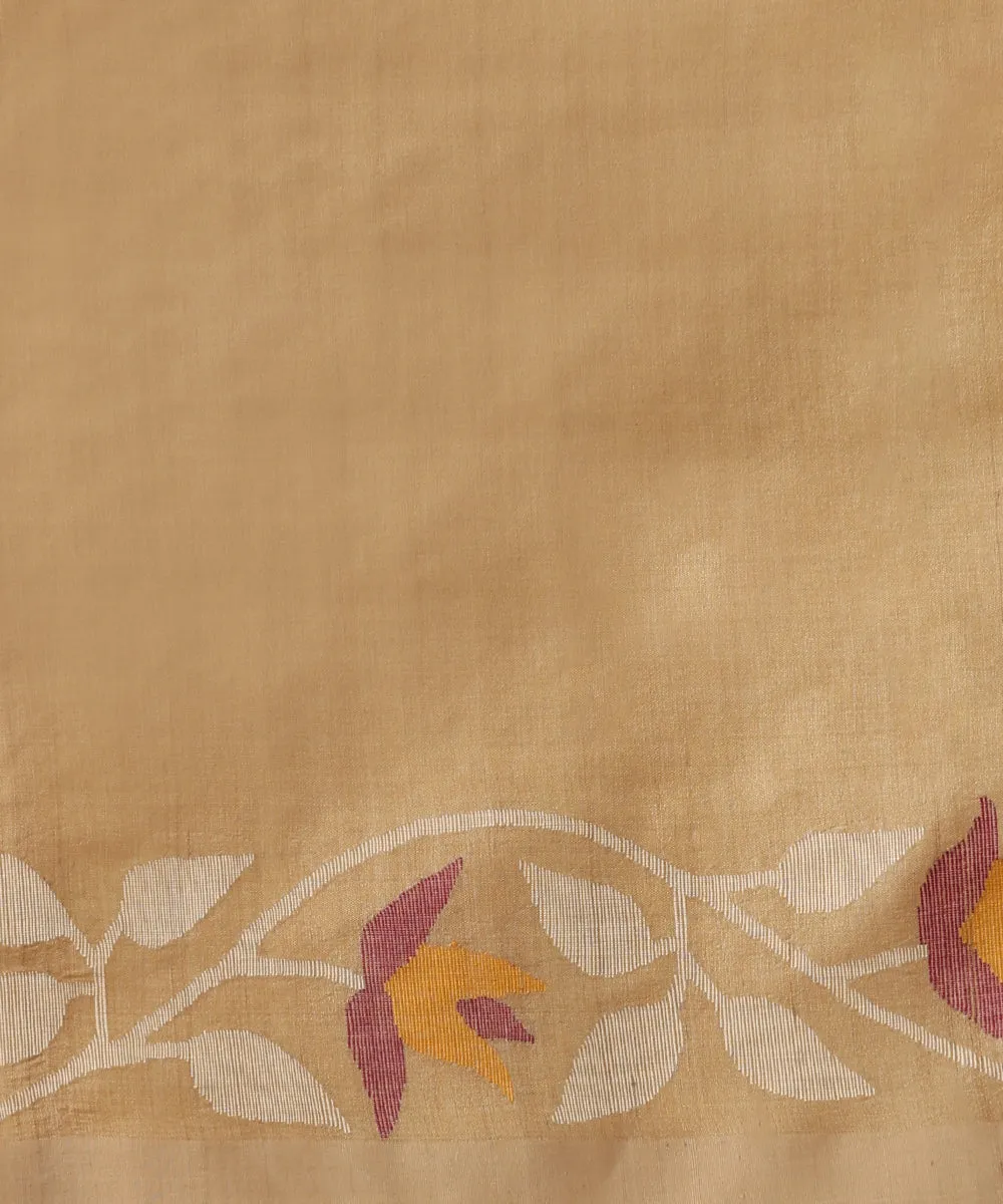 Pallavi Beige Handloom Pure Tussar Silk Dhakai Jamdani Saree With All Over Floral Jaal