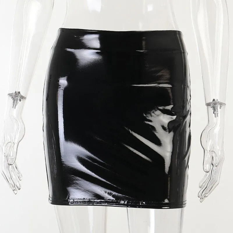 Patent Leather Mini Hip Wrapped Shiny Skirt