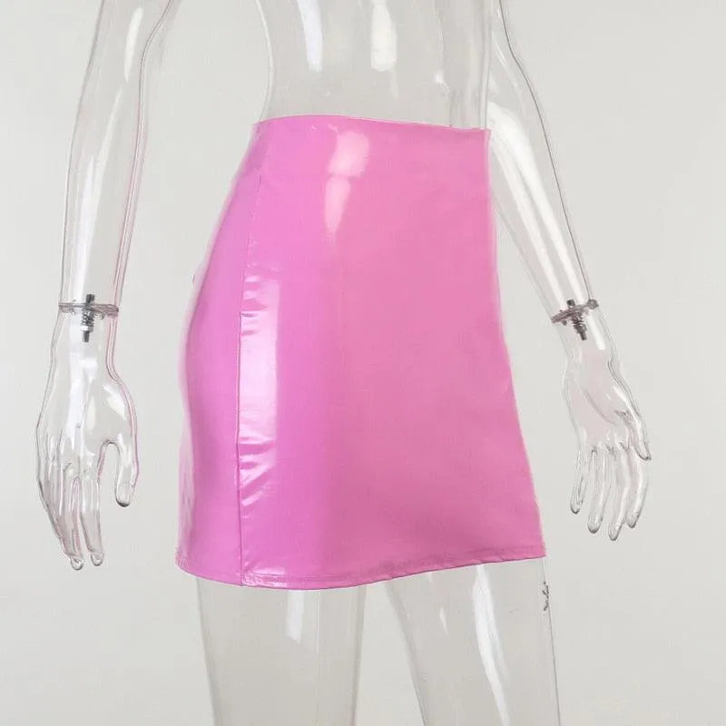 Patent Leather Mini Hip Wrapped Shiny Skirt