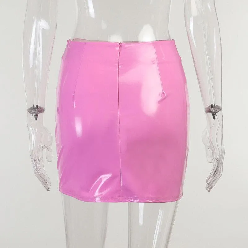 Patent Leather Mini Hip Wrapped Shiny Skirt