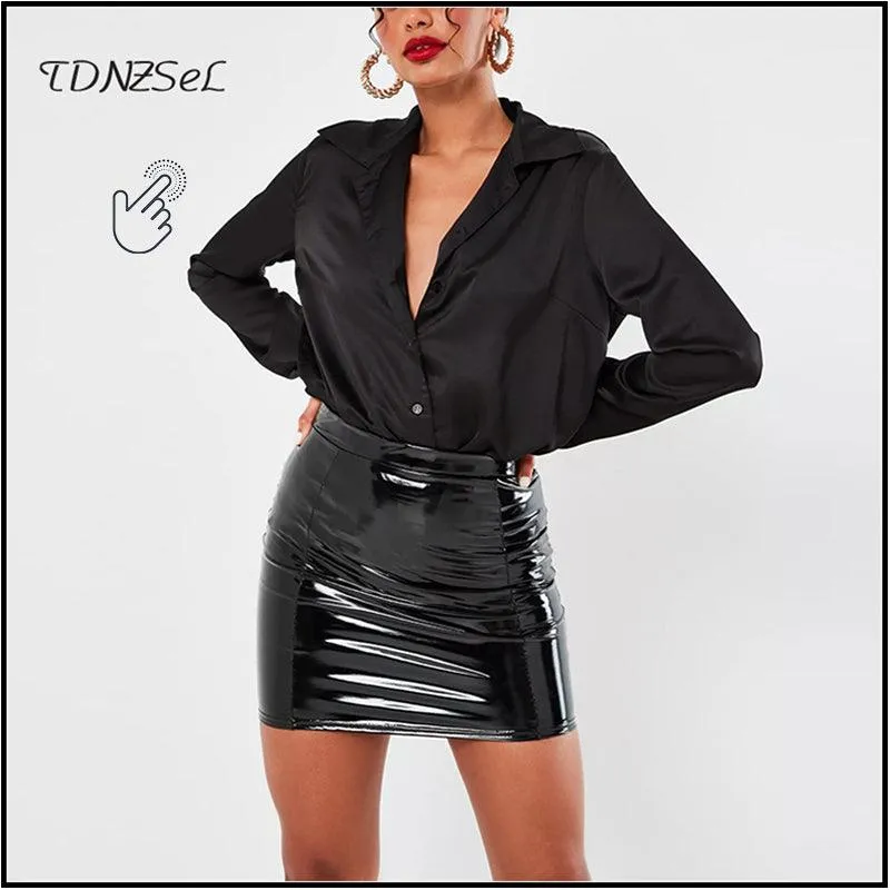 Patent Leather Mini Hip Wrapped Shiny Skirt