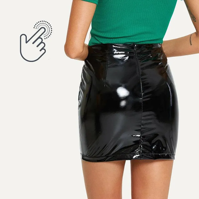 Patent Leather Mini Hip Wrapped Shiny Skirt