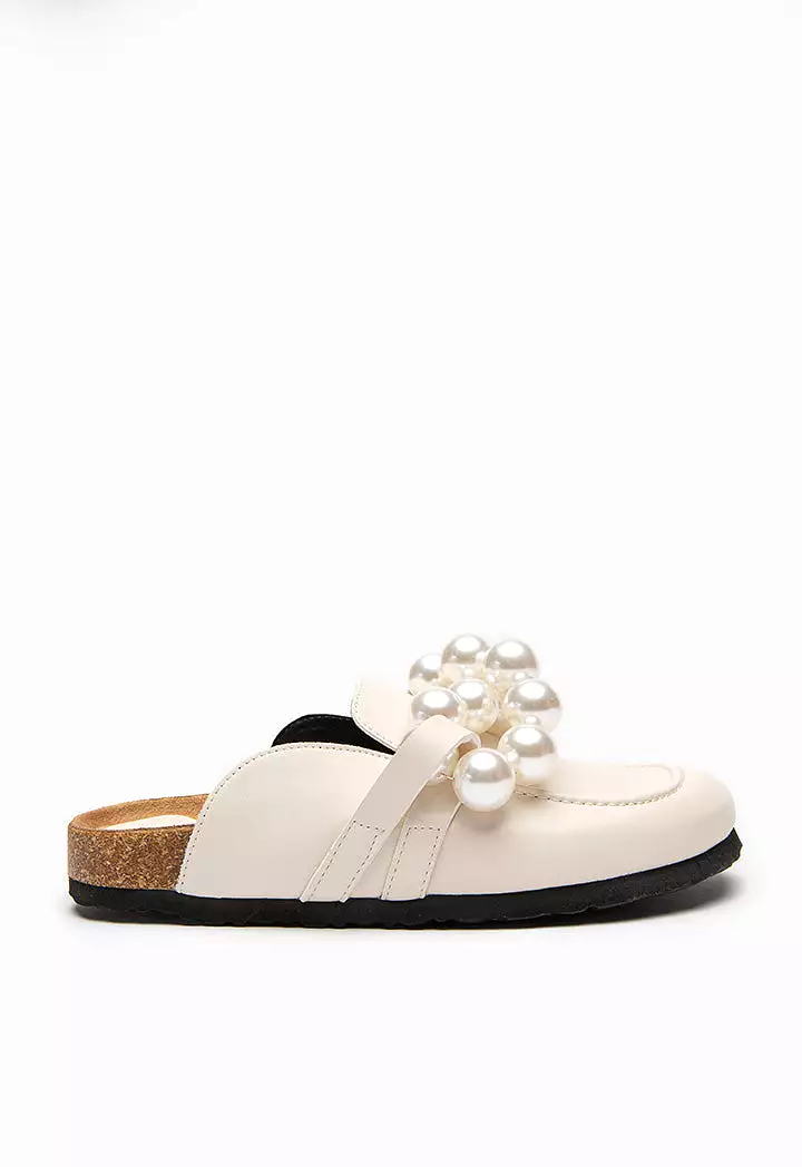 Pearl Embellished PU Leather Mules