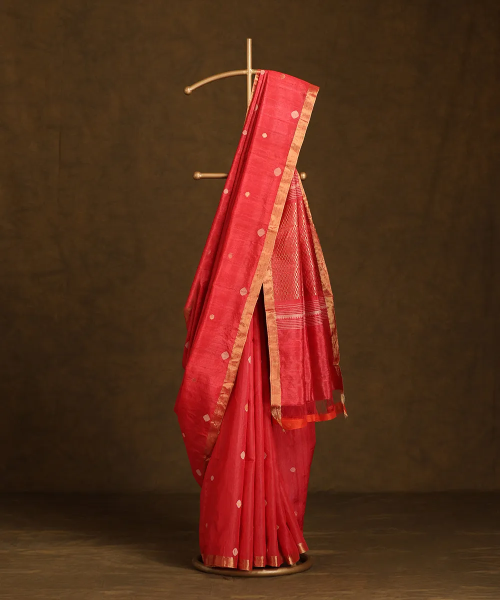 Pink Handloom Pure Kosa Silk Saree With Booti