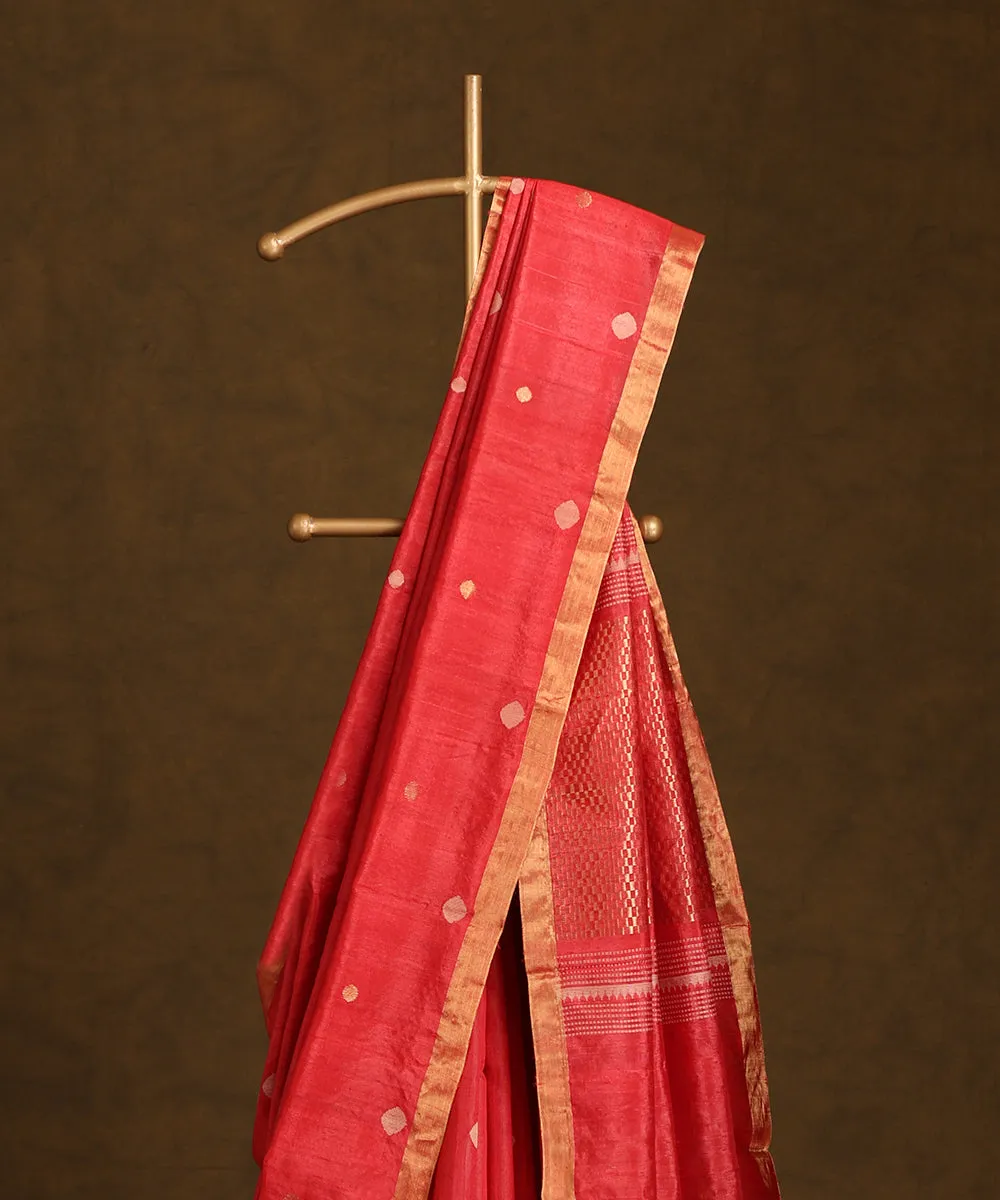 Pink Handloom Pure Kosa Silk Saree With Booti