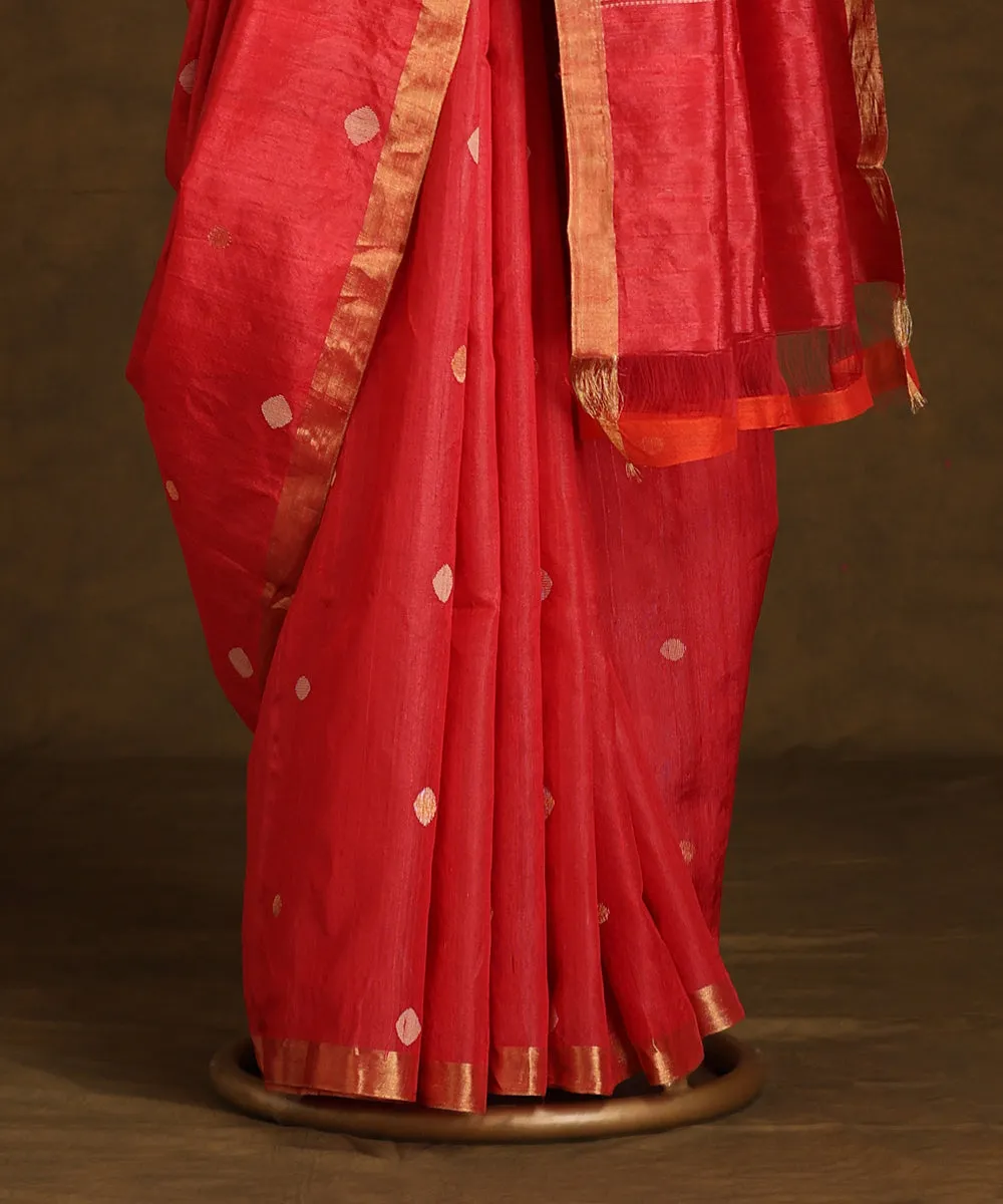 Pink Handloom Pure Kosa Silk Saree With Booti