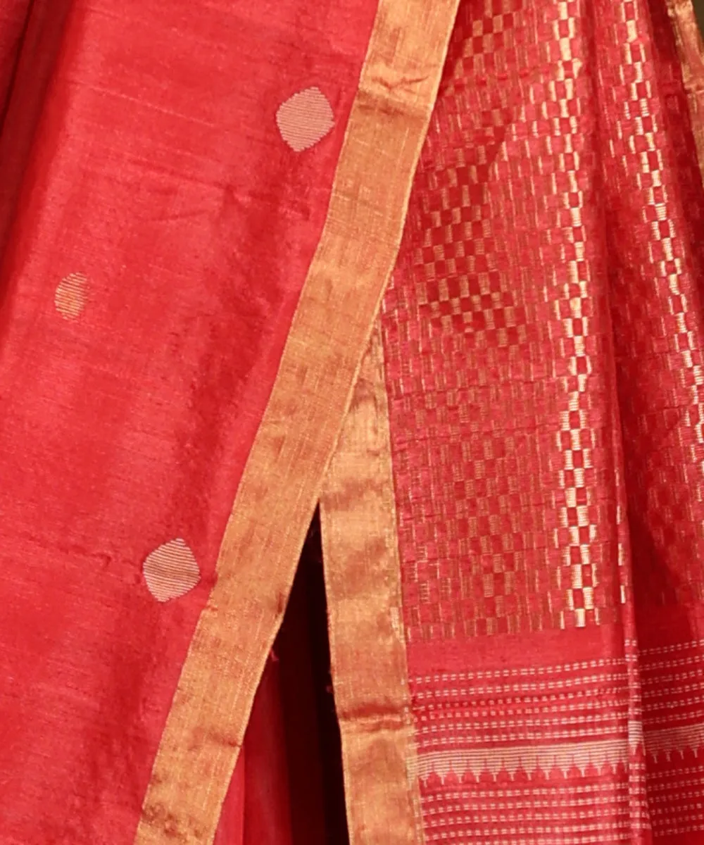 Pink Handloom Pure Kosa Silk Saree With Booti