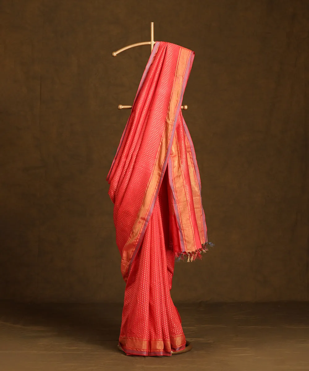 Pink Handloom Pure Kosa Silk Saree With Small Booti And Zari Border