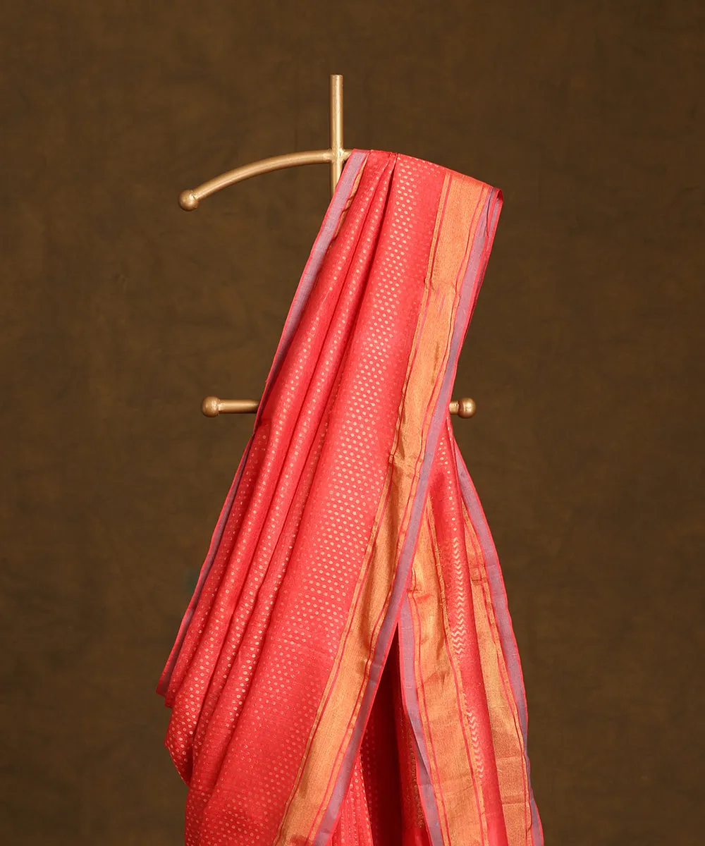 Pink Handloom Pure Kosa Silk Saree With Small Booti And Zari Border