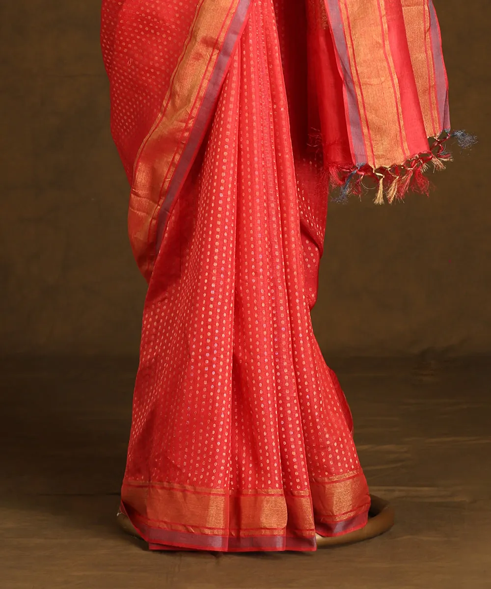 Pink Handloom Pure Kosa Silk Saree With Small Booti And Zari Border