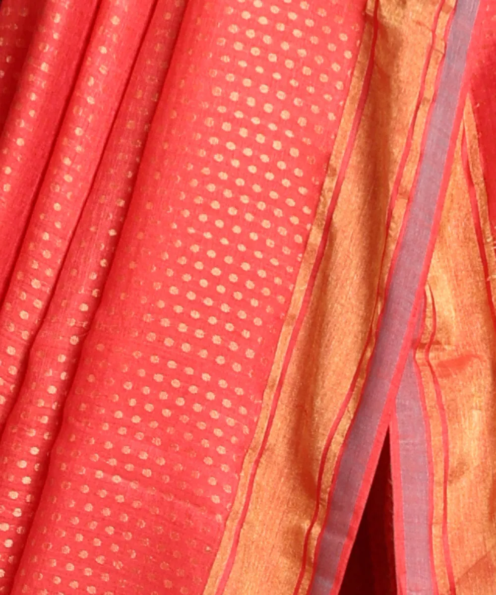 Pink Handloom Pure Kosa Silk Saree With Small Booti And Zari Border