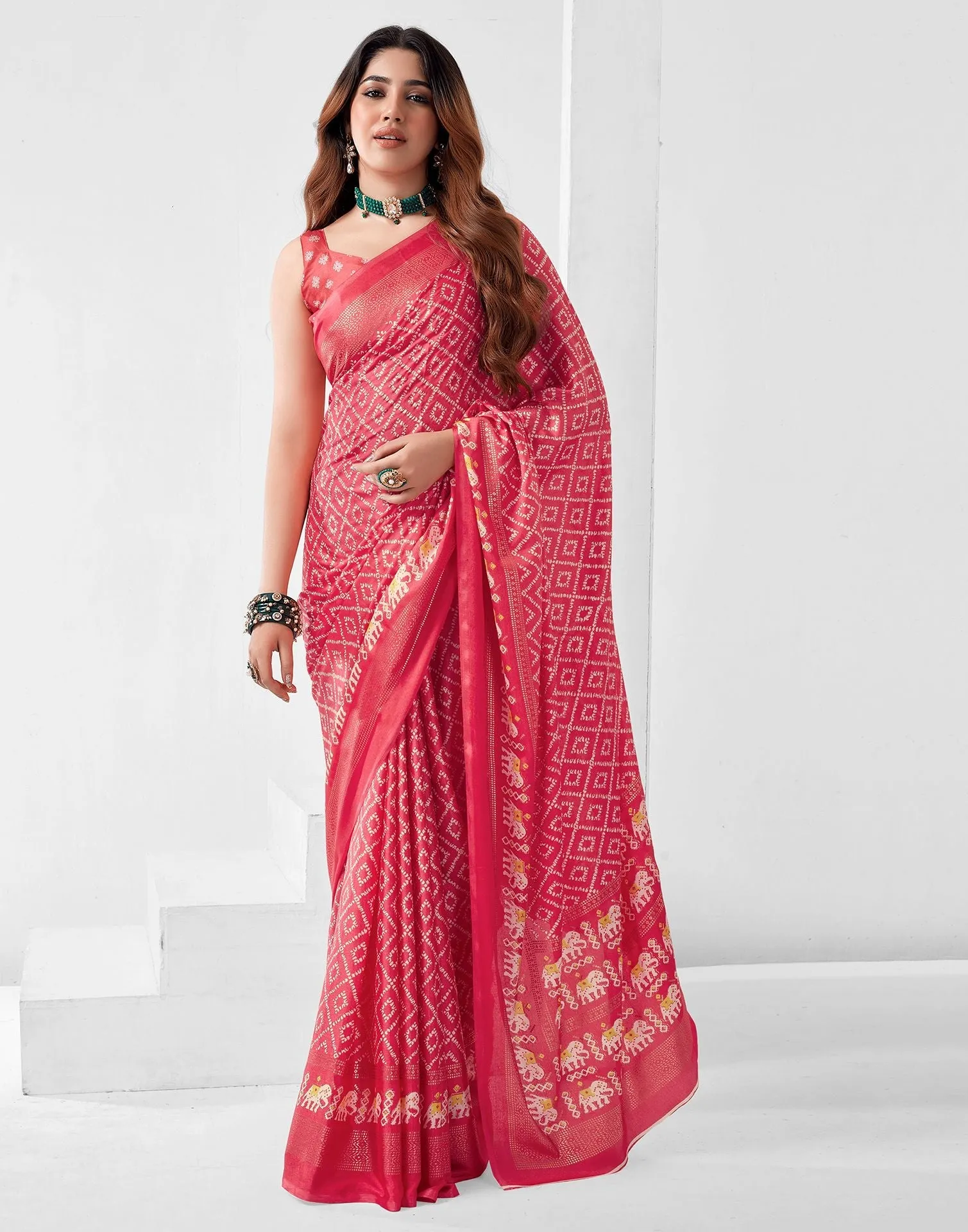 Pink Printed Saree