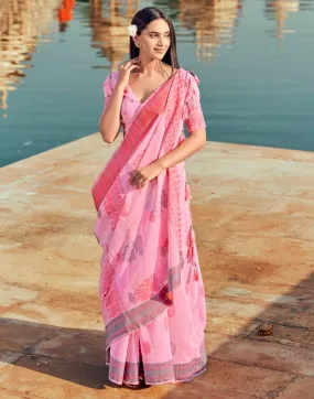 Pink Silk Woven Sarees