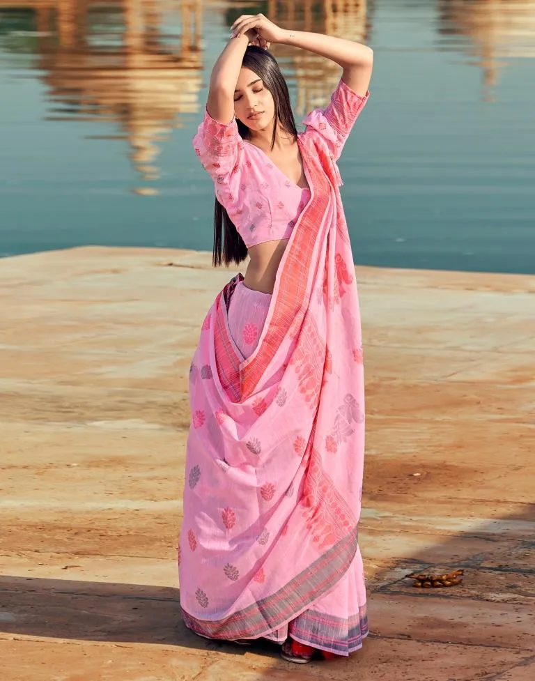 Pink Silk Woven Sarees