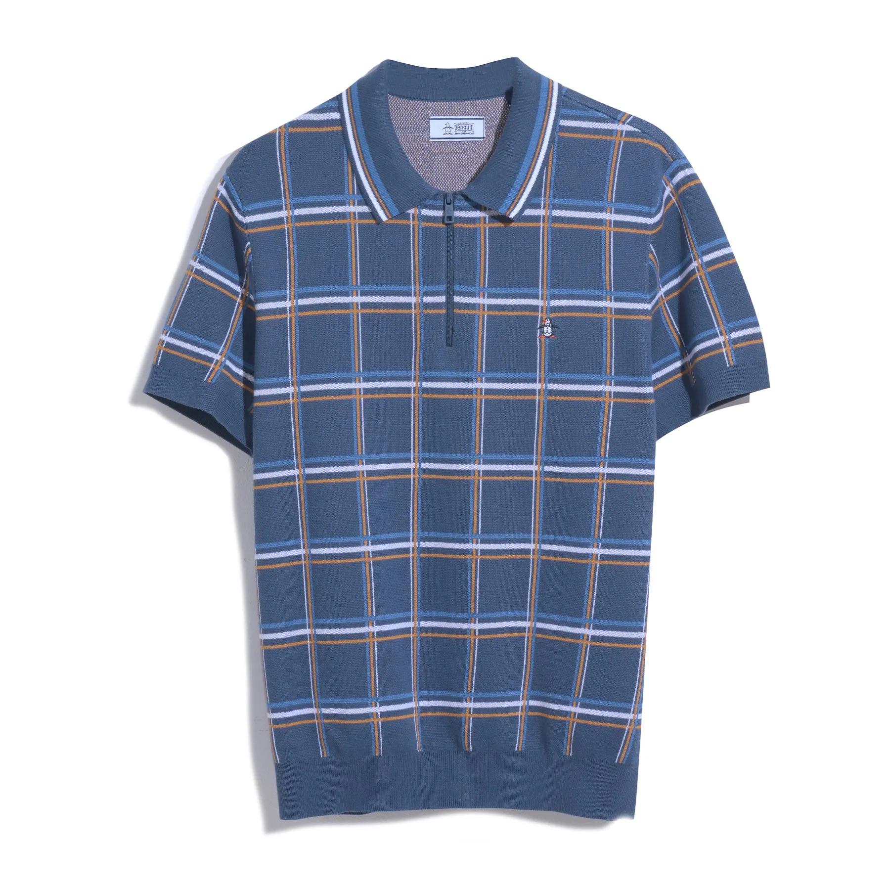 Plaid 1/4 Zip Sweater Polo In Sargasso Sea