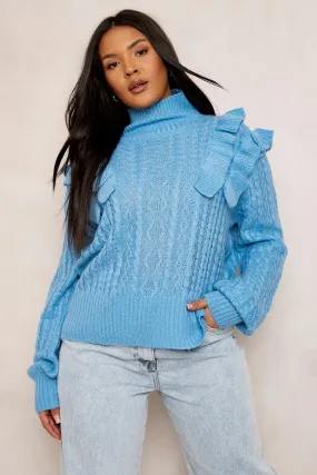 Plus Ruffle Cable Knit Sweater