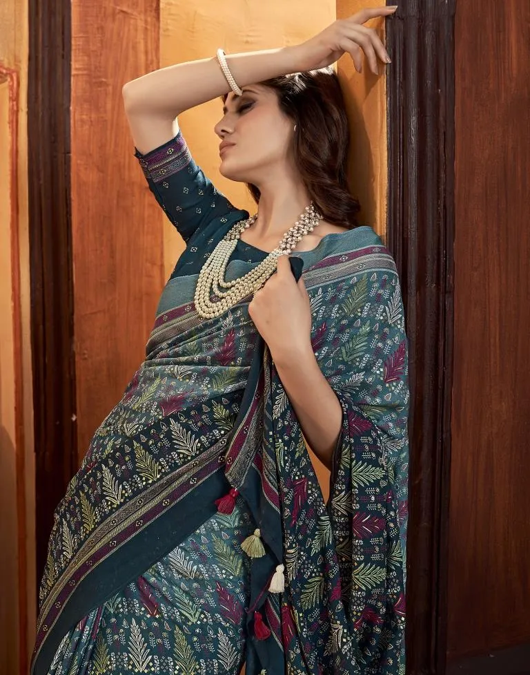 Rama Blue Georgette Printed Sarees