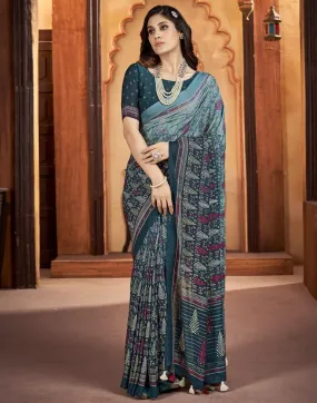 Rama Blue Georgette Printed Sarees