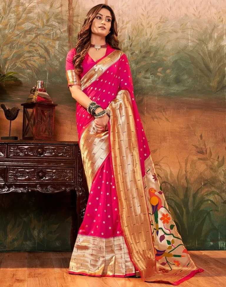 Rani Pink Silk Woven Sarees