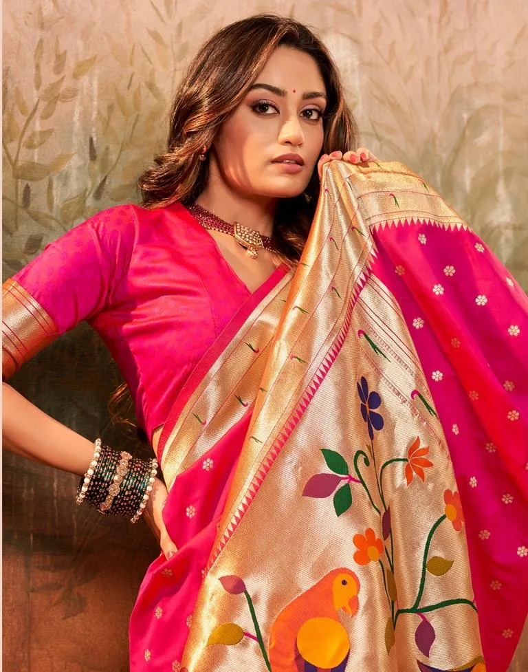 Rani Pink Silk Woven Sarees