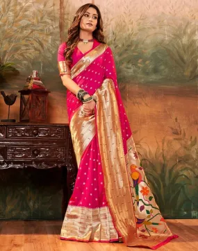 Rani Pink Silk Woven Sarees