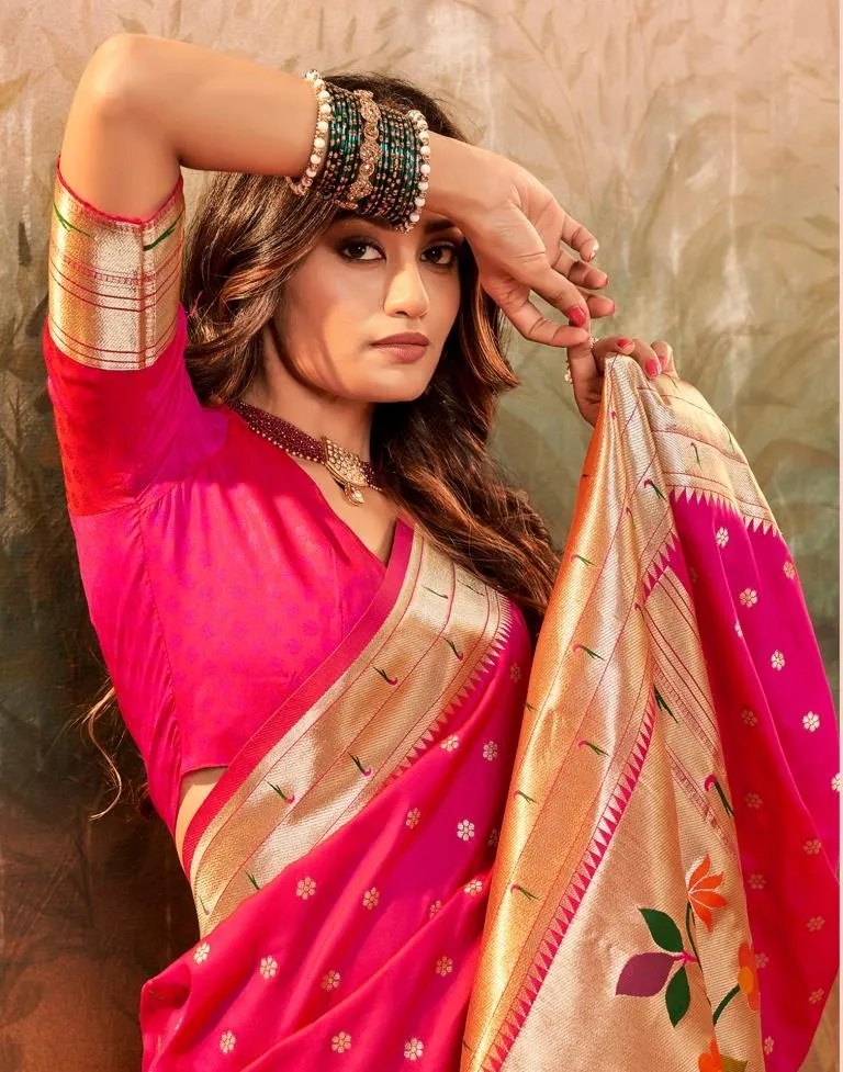 Rani Pink Silk Woven Sarees