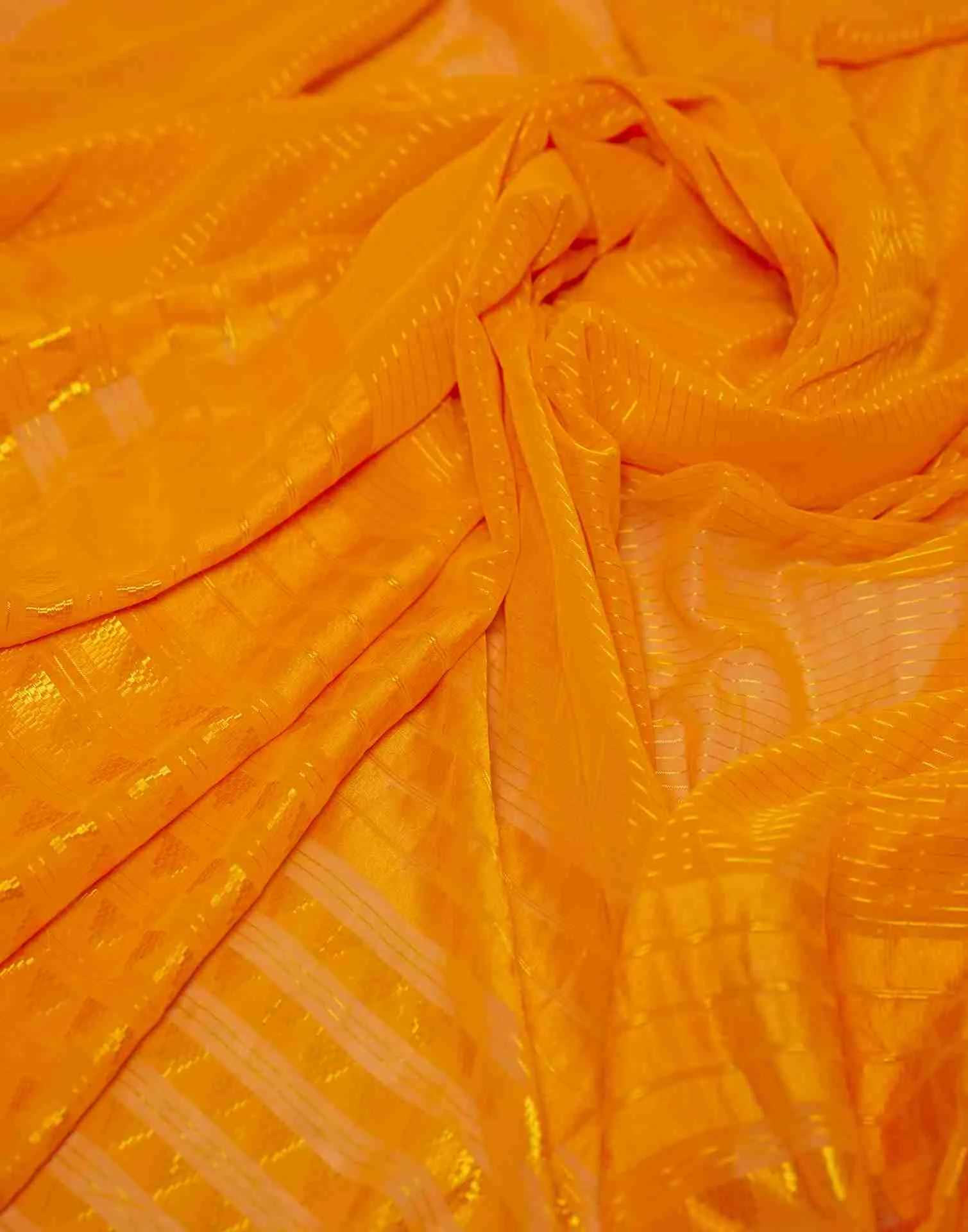 Ready To Wear Orange Georgette Plain Printed Saree