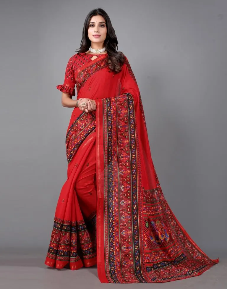 Red Printed Saree