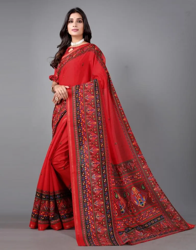 Red Printed Saree