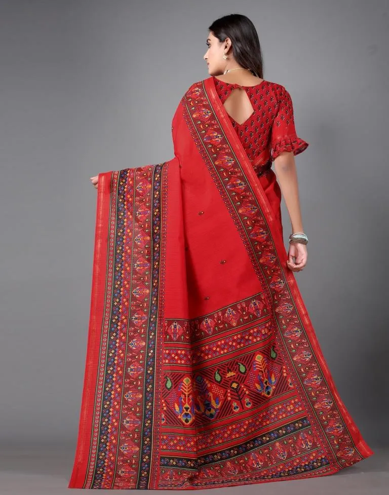 Red Printed Saree