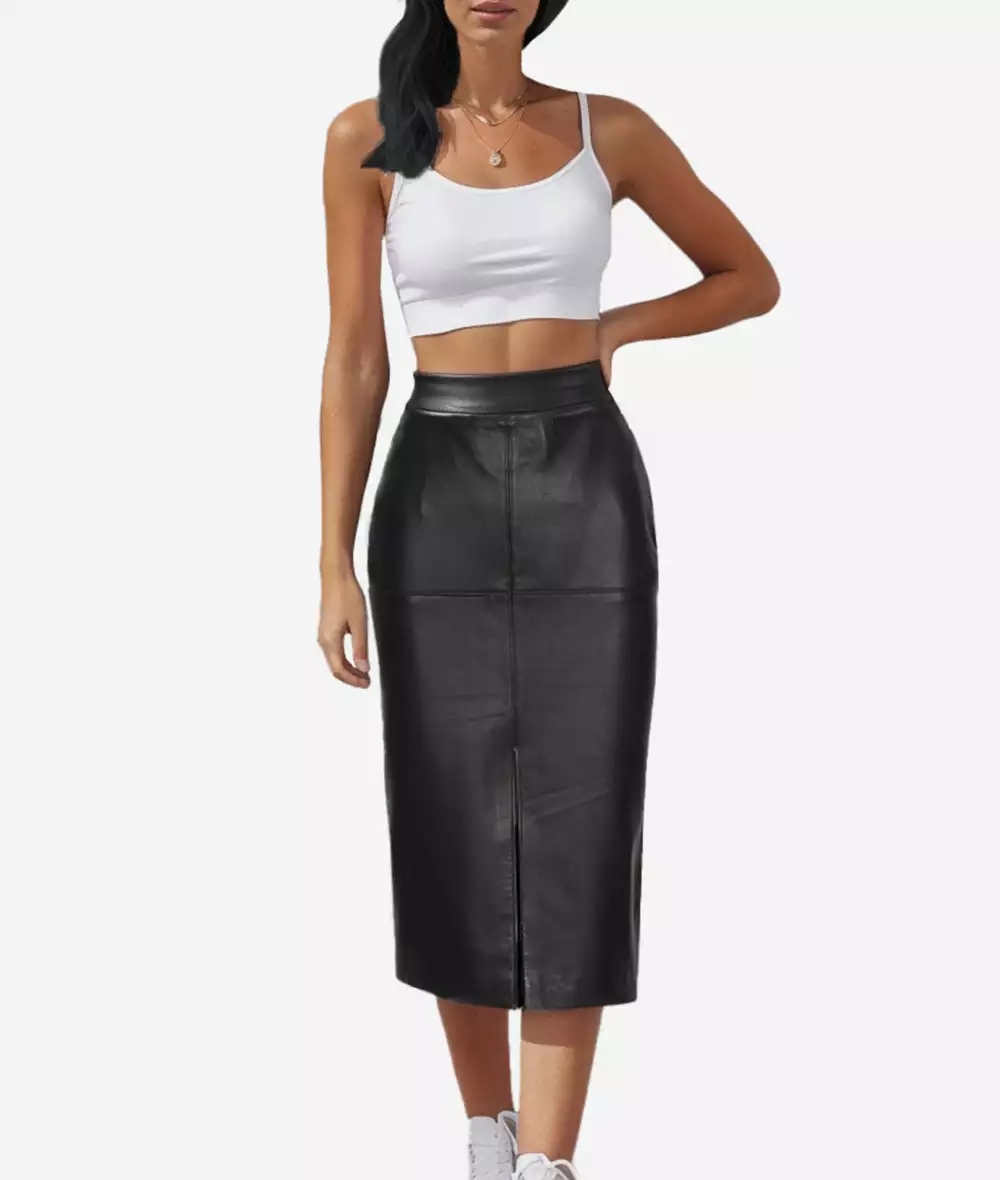 Renee Womens Black Knee Length Leather Pencil Skirt