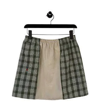 Reworked Ladies Checker Mini Skirt made using Polo Ralph Lauren, Tommy Hilfiger, Nautica, and other vintage shirts, Style # CR95