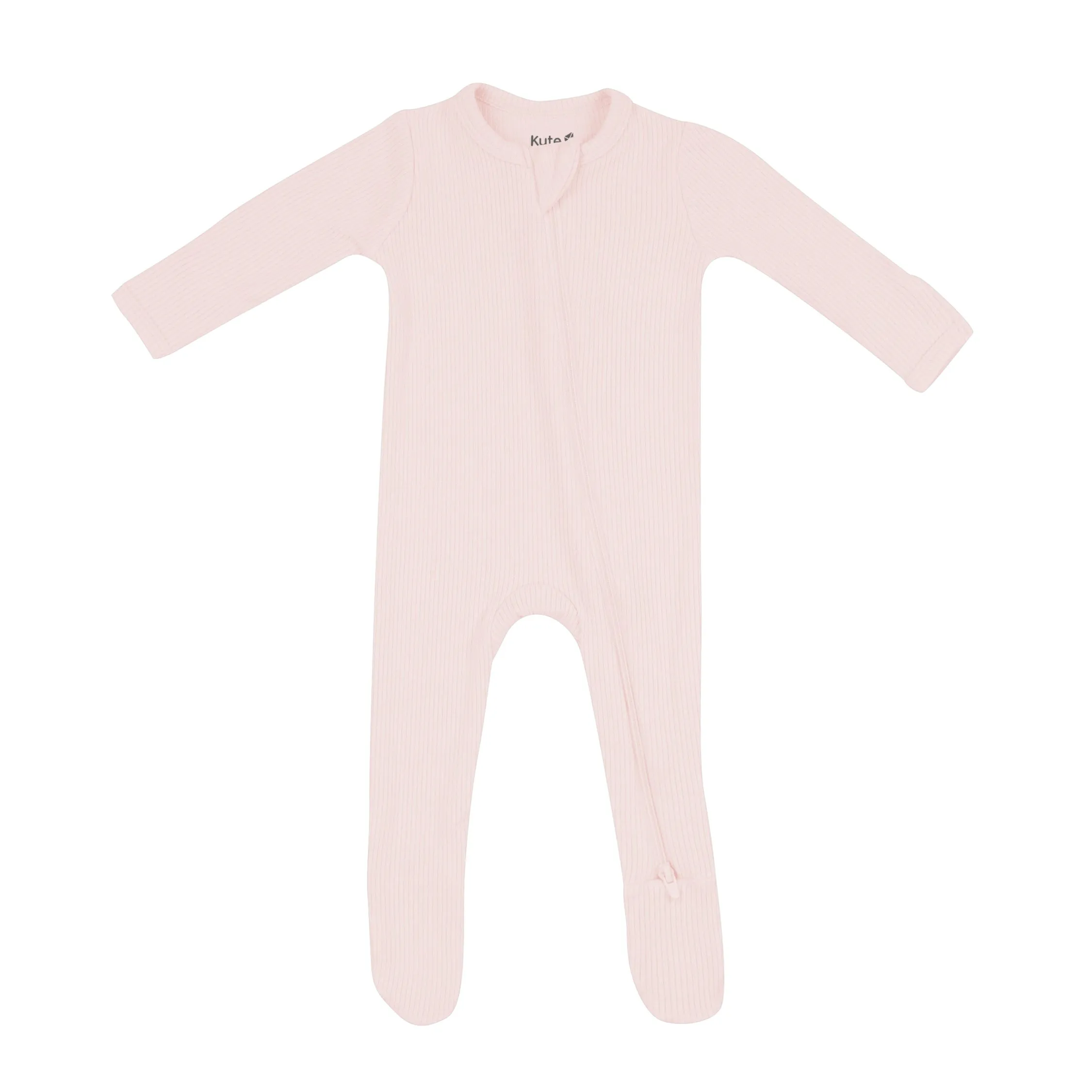 Ribbed Zipper Footie in Blush