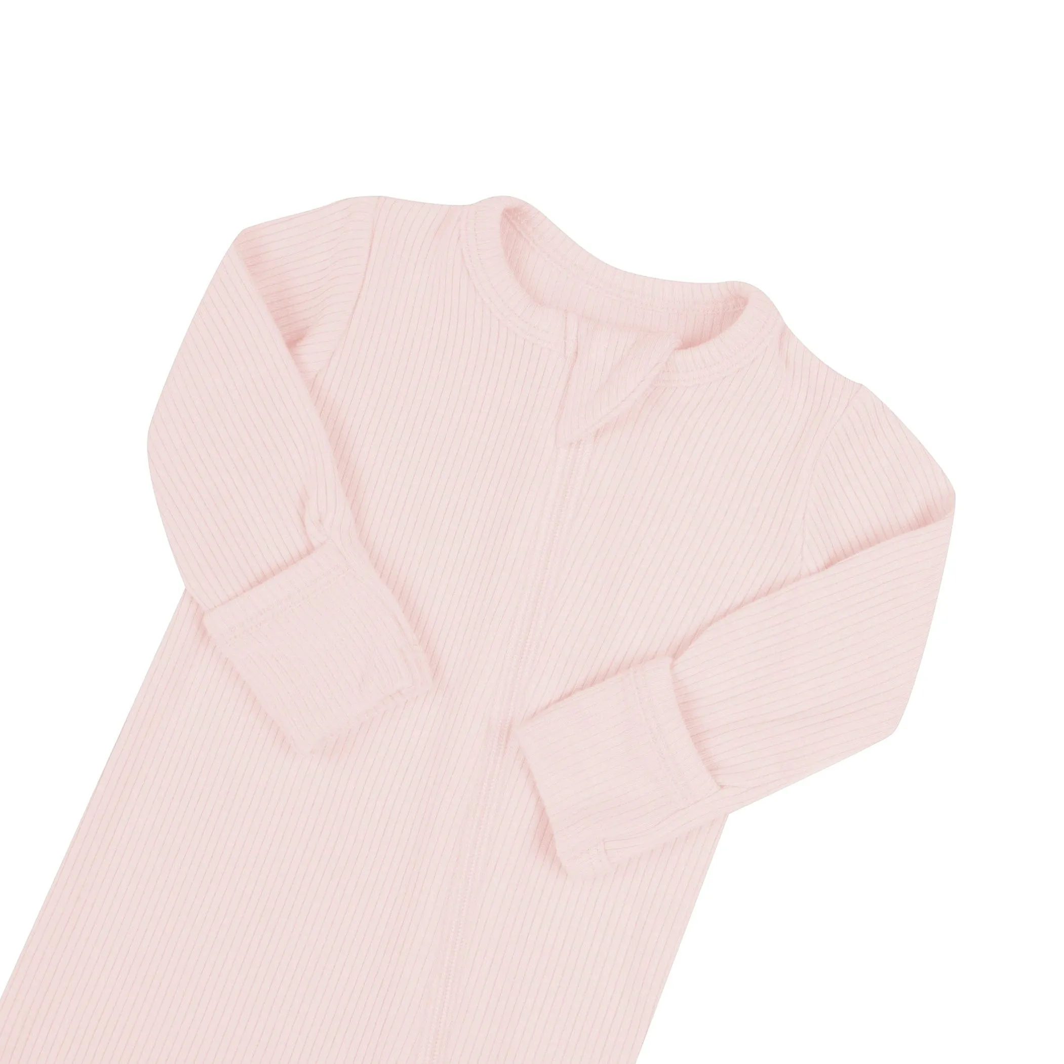 Ribbed Zipper Footie in Blush