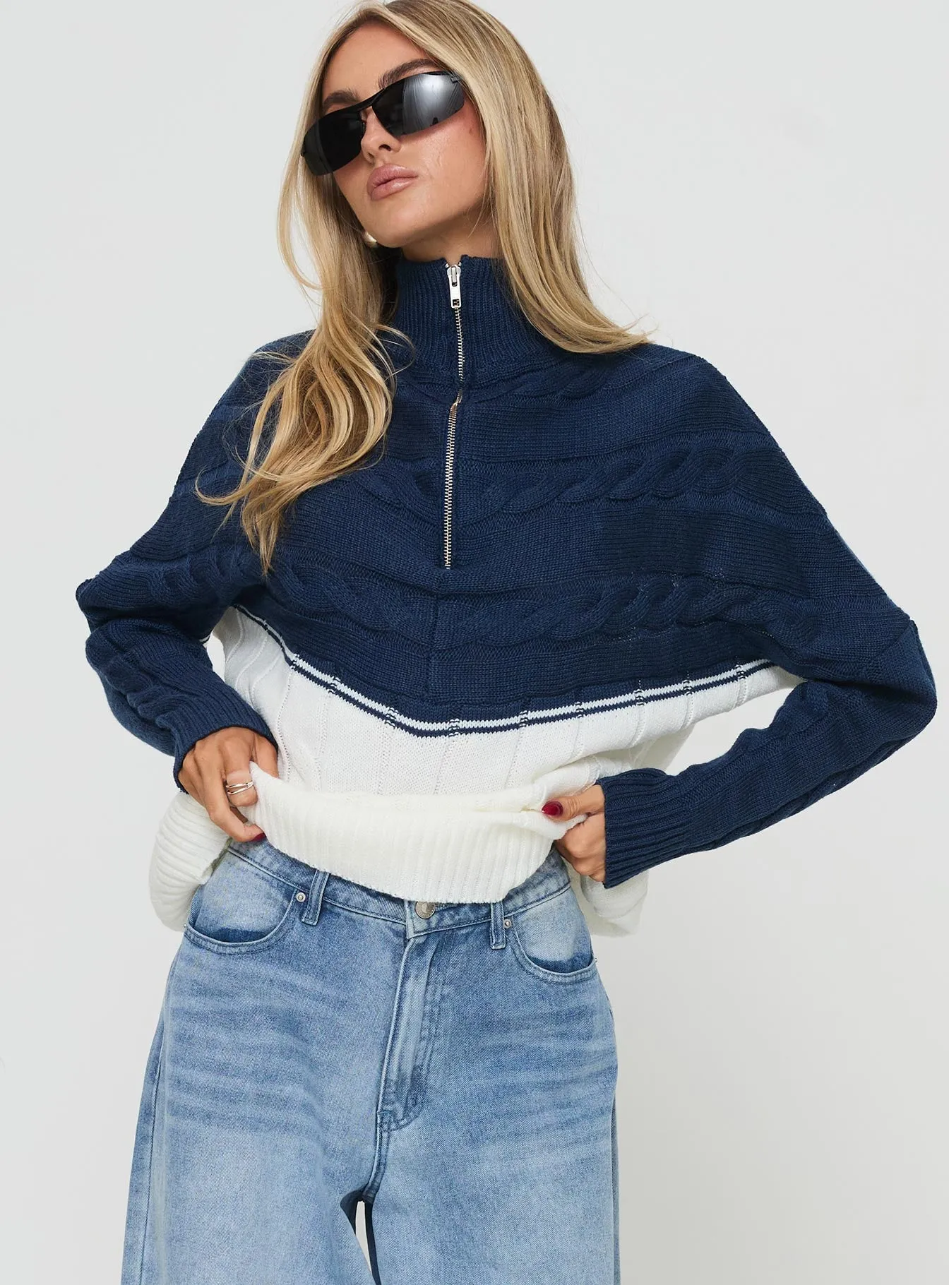 San Seb Quarter Zip Sweater Navy / Cream