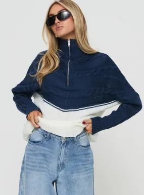 San Seb Quarter Zip Sweater Navy / Cream