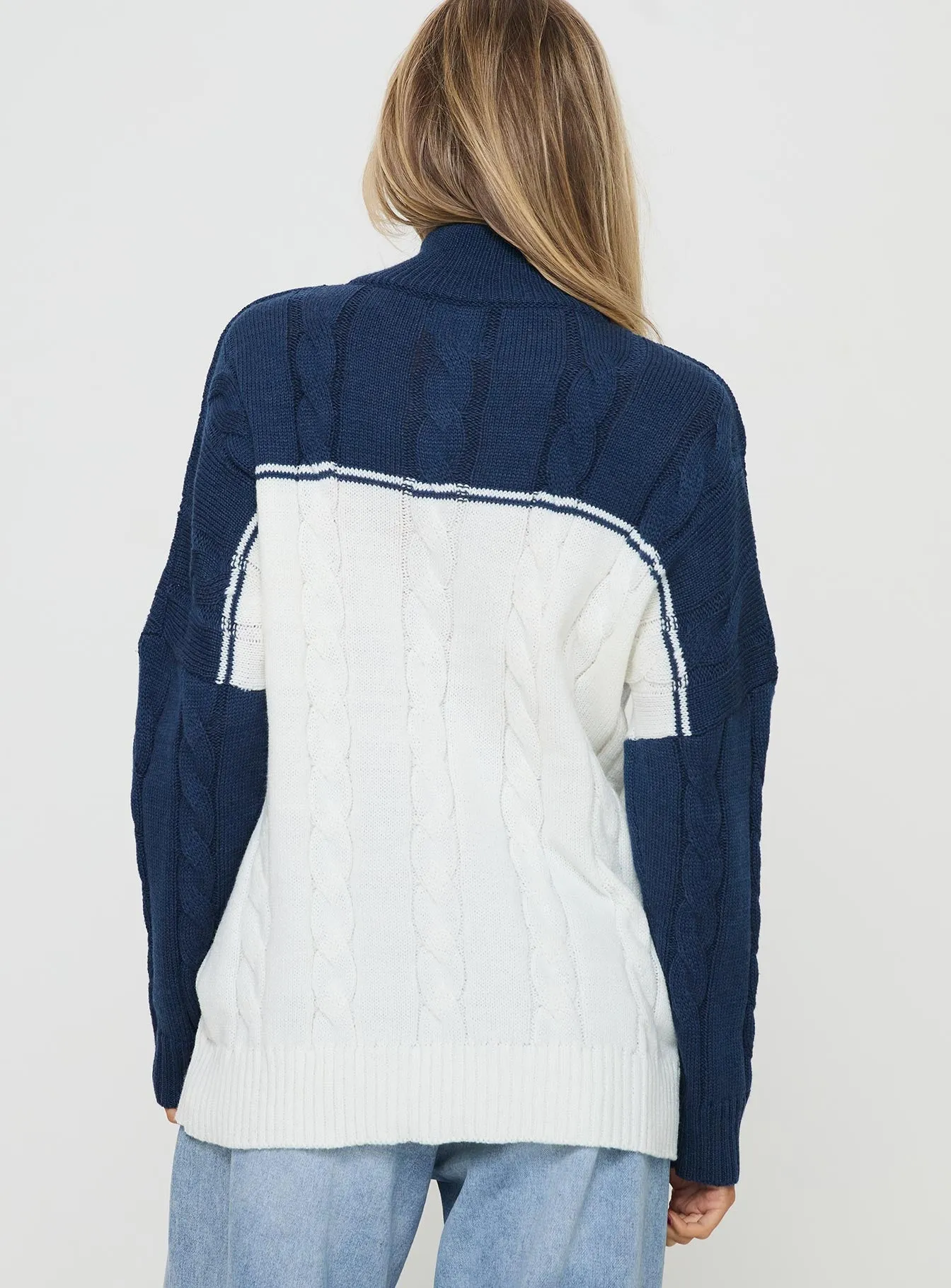 San Seb Quarter Zip Sweater Navy / Cream