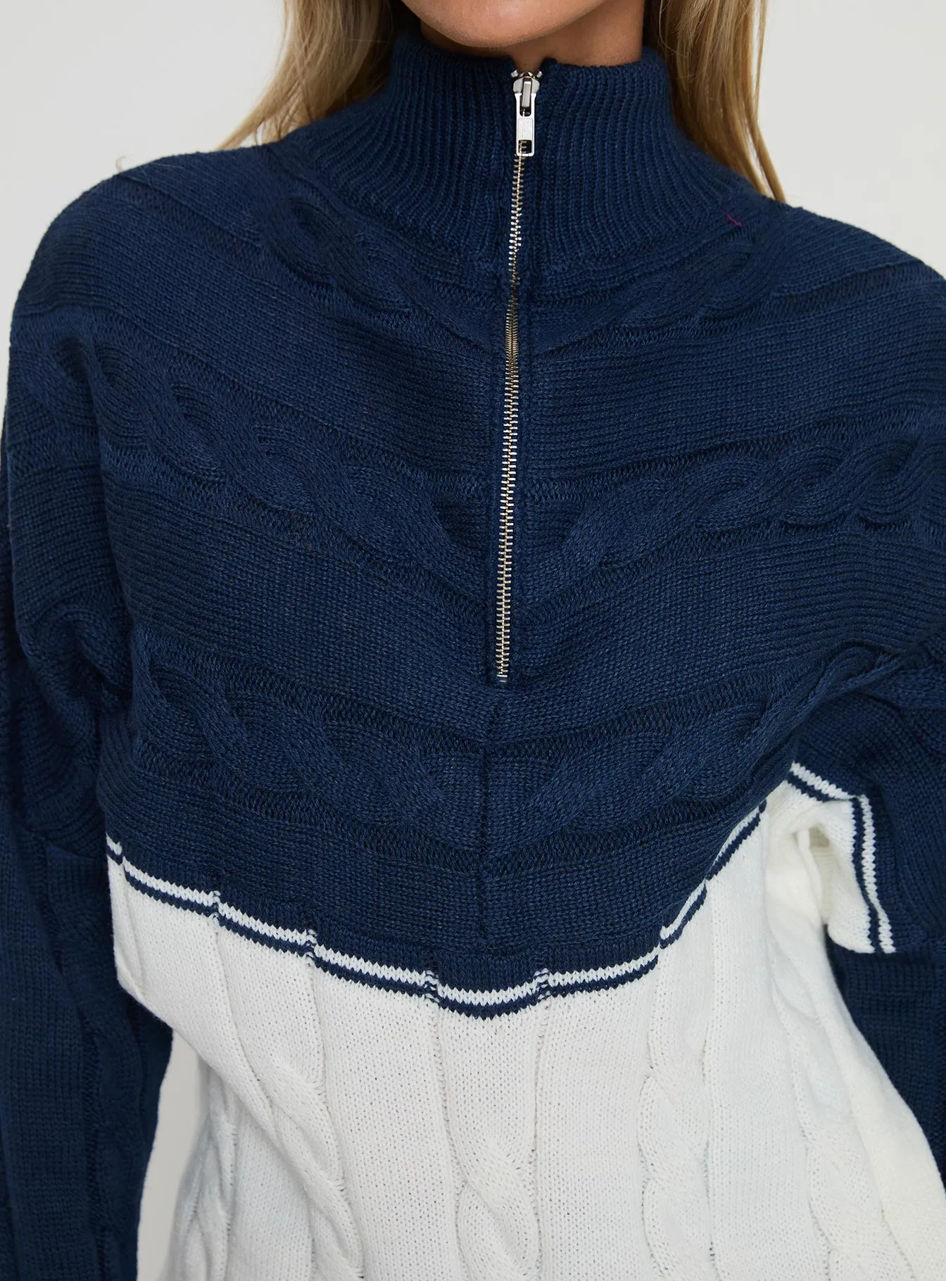 San Seb Quarter Zip Sweater Navy / Cream