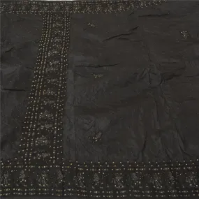 Sanskriti Vintage Black Sarees Pure Silk Hand Beaded Premium Sari Craft Fabric