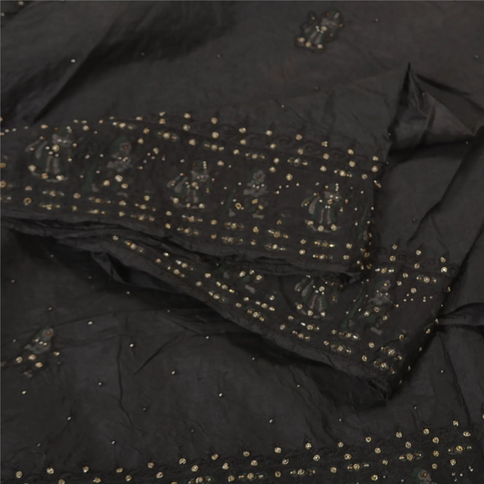 Sanskriti Vintage Black Sarees Pure Silk Hand Beaded Premium Sari Craft Fabric