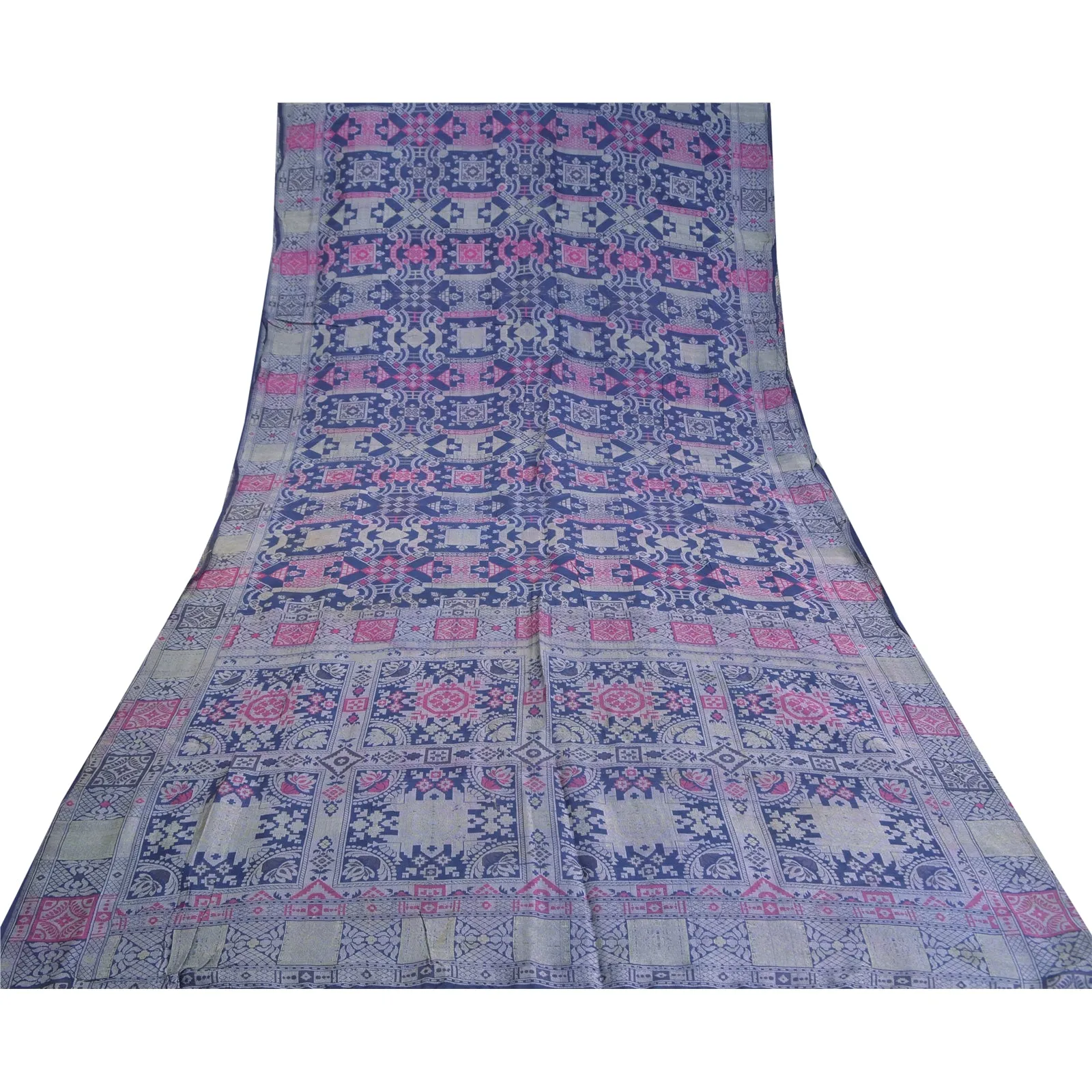 Sanskriti Vintage Blue Indian Sarees Pure Silk Woven Premium Sari Fabric